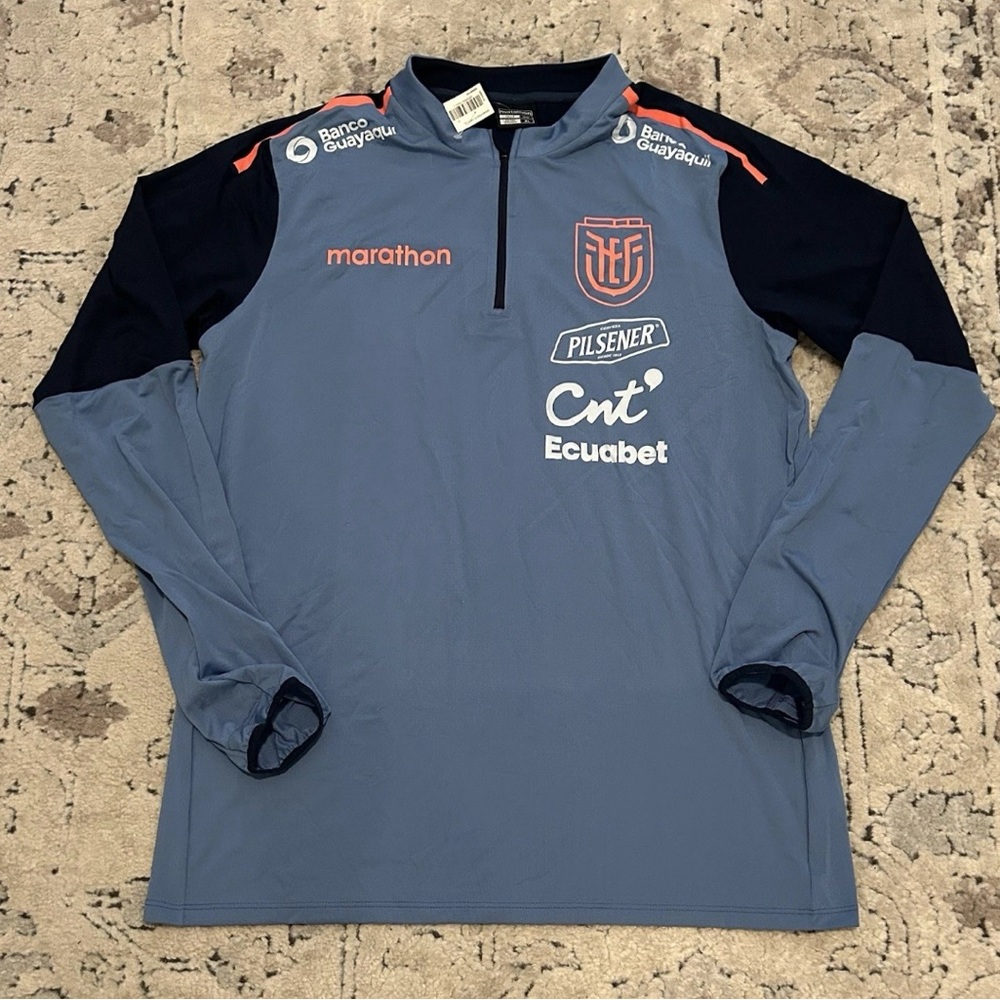 Marathon Authentic Ecuador Gray / Blue Training Top Jacket Sponsors Men’s Sz: L